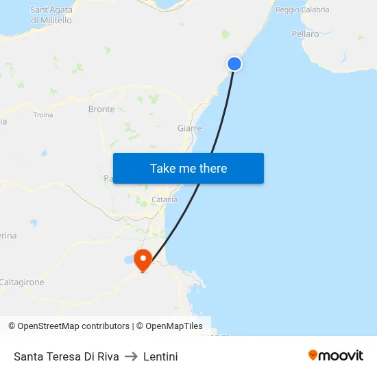 Santa Teresa Di Riva to Lentini map