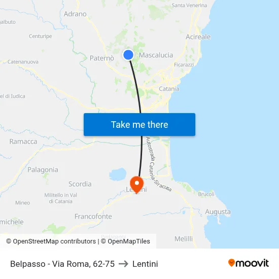 Belpasso - Roma Street 62-75 to Lentini map
