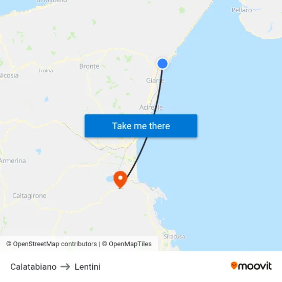 Calatabiano to Lentini map