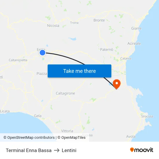Enna Bassa Terminal to Lentini map