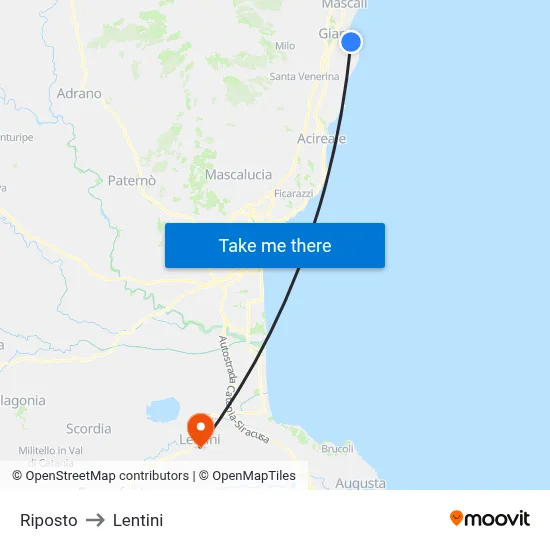 Riposto to Lentini map