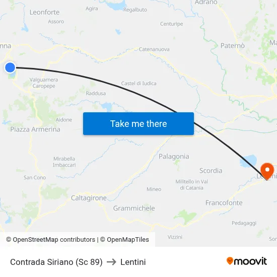 Siriano District (SC 89) to Lentini map