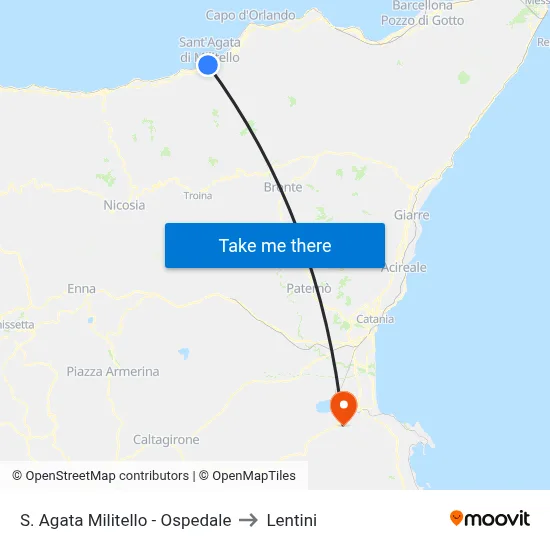 Sant'Agata Militello - Hospital to Lentini map