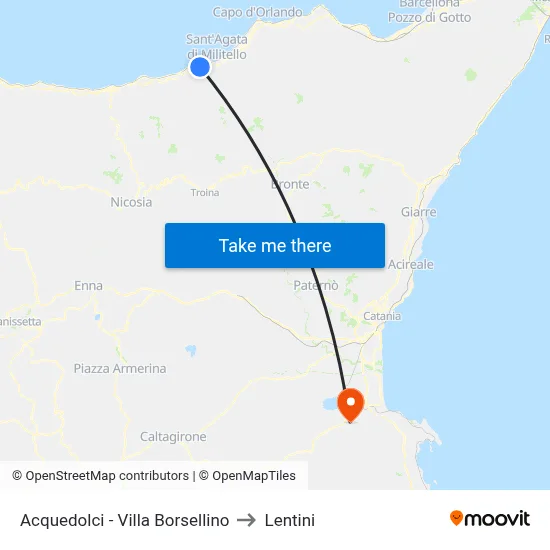 Acquedolci - Villa Borsellino to Lentini map