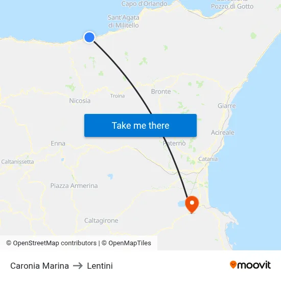 Caronia Marina to Lentini map