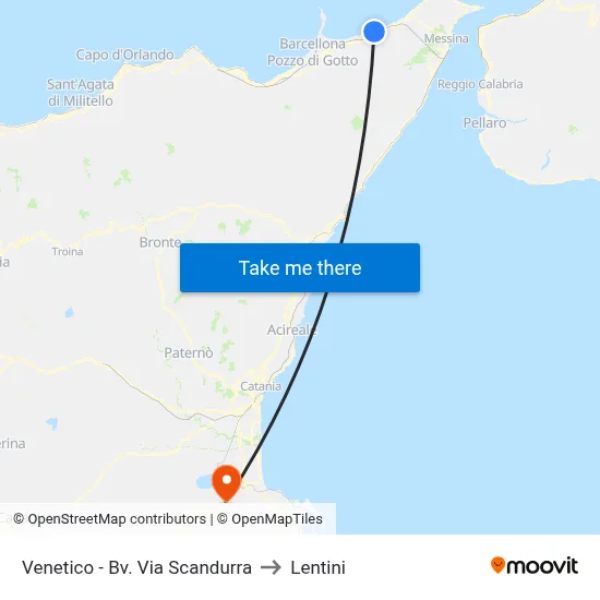 Venetico - Junction Via Scandurra to Lentini map