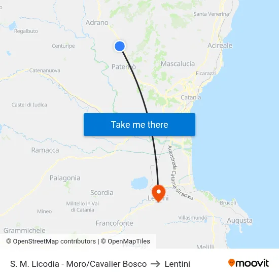 S. M. Licodia - Moro/Cavalier Bosco to Lentini map