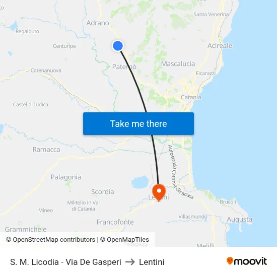 S. M. Licodia - Via De Gasperi to Lentini map