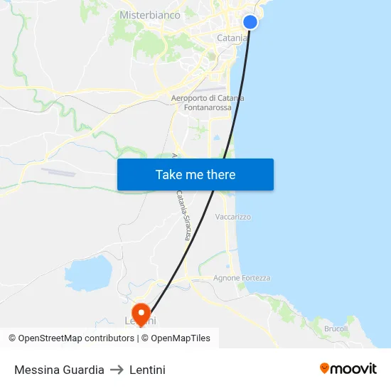 Messina Guardia to Lentini map
