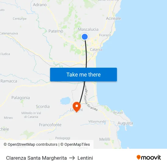 Clarenza Santa Margherita to Lentini map