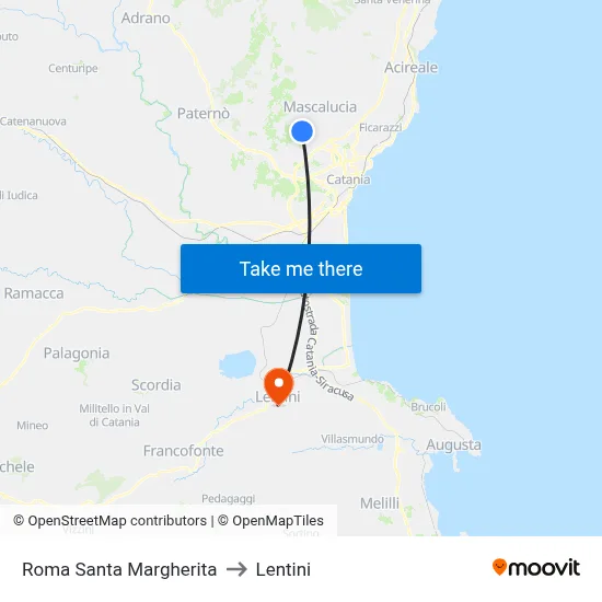 Roma Santa Margherita to Lentini map