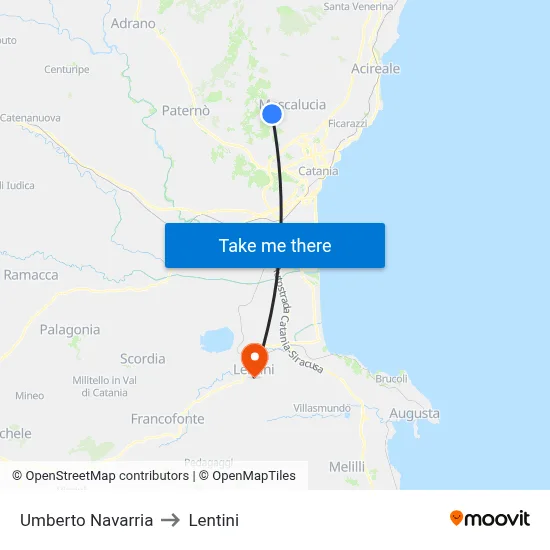 Umberto Navarria to Lentini map