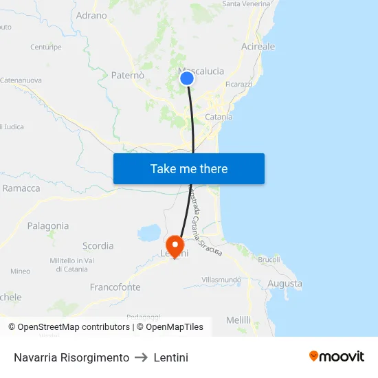 Navarria Risorgimento to Lentini map