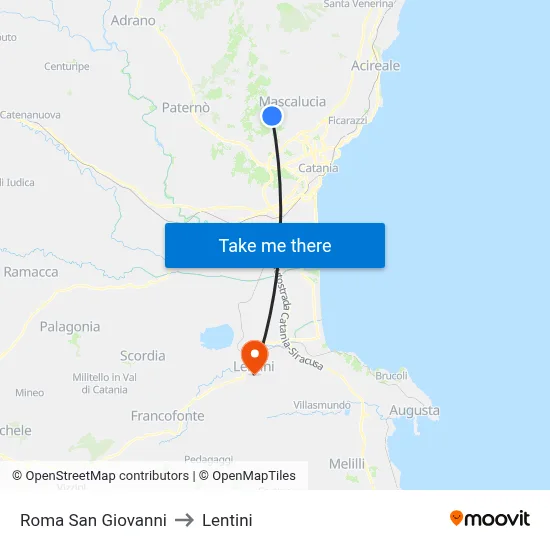 Rome San Giovanni to Lentini map