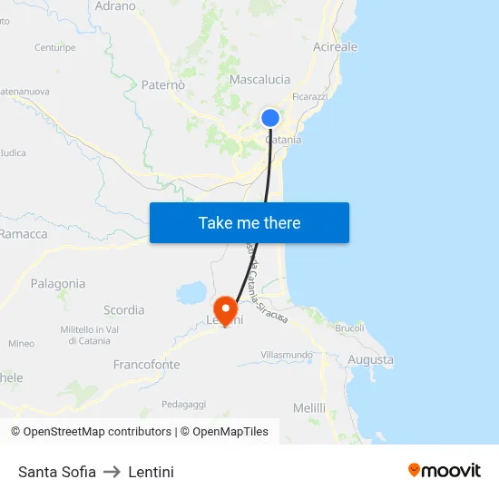 Santa Sofia to Lentini map