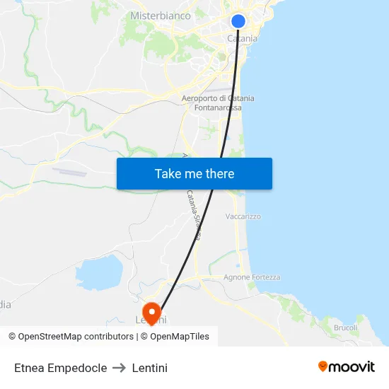 Etnea Empedocle to Lentini map