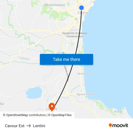 Cavour East to Lentini map
