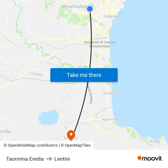 Taormina Eredia to Lentini map