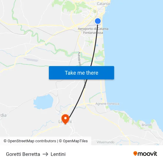 Goretti Berretta to Lentini map