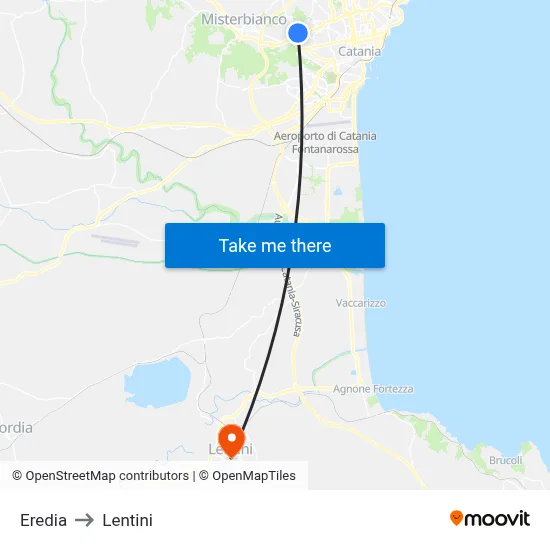Eredia to Lentini map