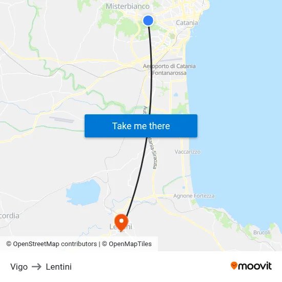 Vigo to Lentini map