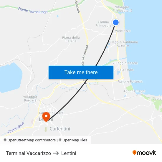 Vaccarizzo Terminal to Lentini map