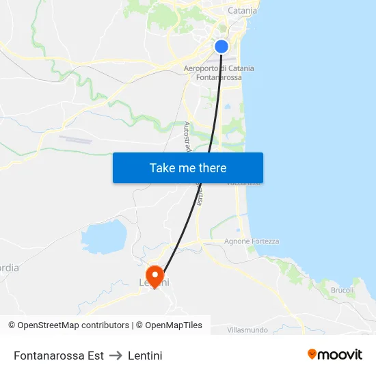 Fontanarossa East to Lentini map