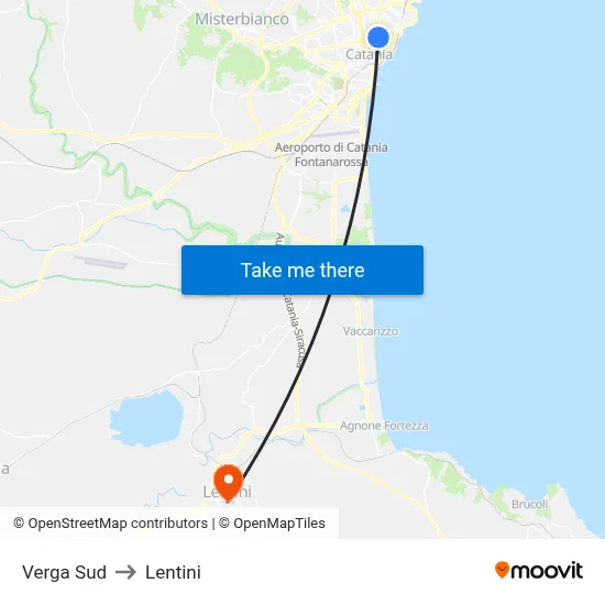 Verga South to Lentini map