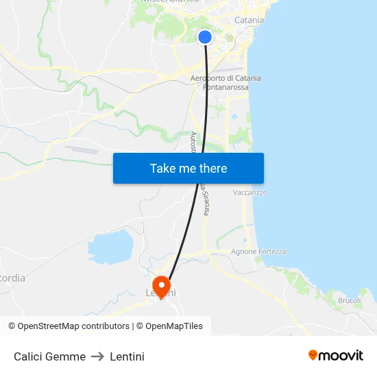 Calici Gemme to Lentini map