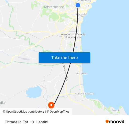 Cittadella East to Lentini map