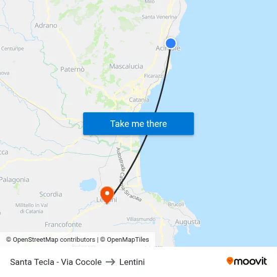 Santa Tecla - Cocole Street to Lentini map
