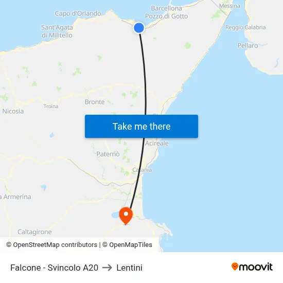 Falcone - A20 Junction to Lentini map