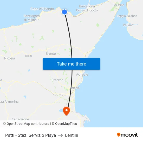 Patti - Playa Service Station to Lentini map