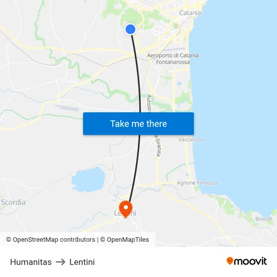 Humanitas to Lentini map
