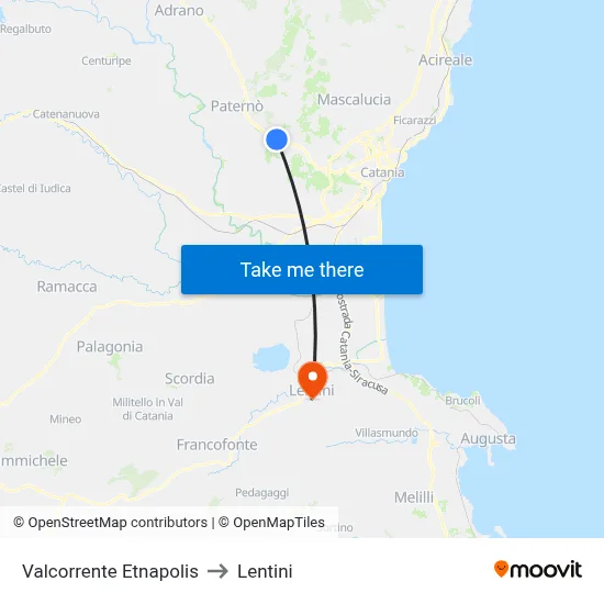 Valcorrente Etnapolis to Lentini map