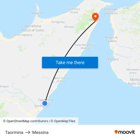 Taormina to Messina map