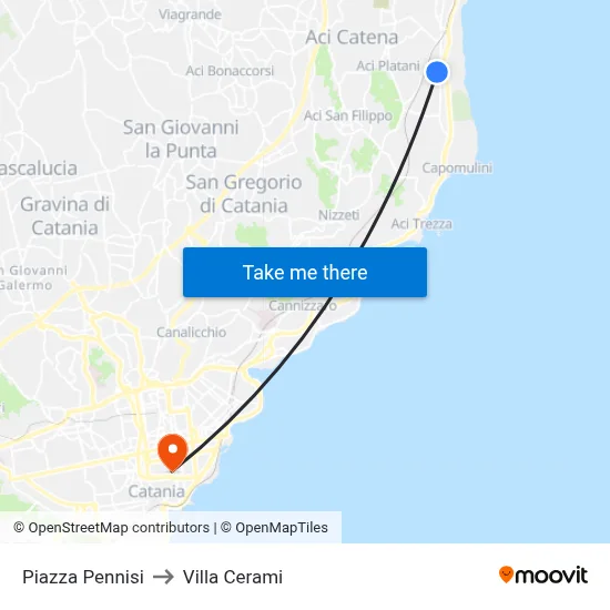 Pennisi Square to Cerami Villa map