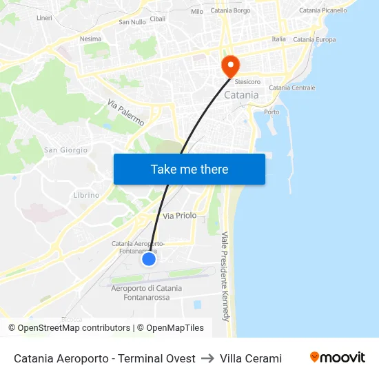 Catania Aeroporto - Terminal Ovest to Cerami Villa map