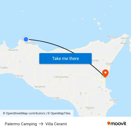 Palermo Camping to Cerami Villa map