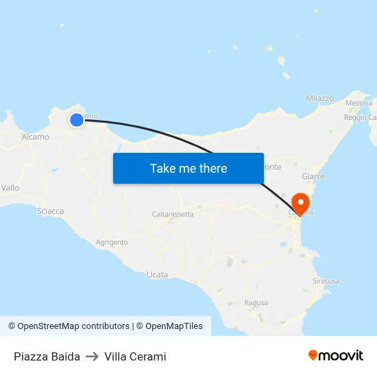 Piazza Baida to Cerami Villa map