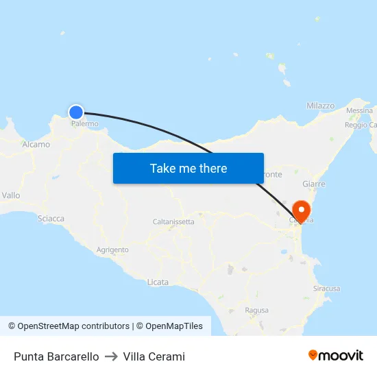 Barcarello Point to Cerami Villa map