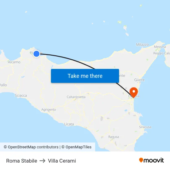 Roma Stabile to Cerami Villa map