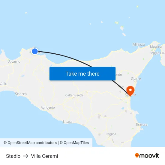 Stadium to Cerami Villa map