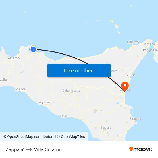 Zappala to Cerami Villa map