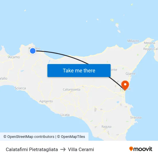 Calatafimi Pietratagliata to Cerami Villa map
