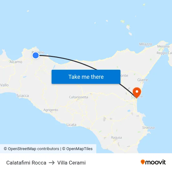 Calatafimi Rocca to Cerami Villa map