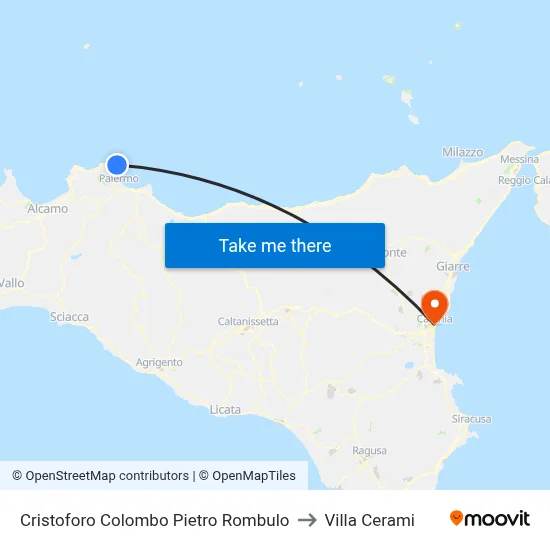 Christopher Columbus Pietro Rombulo to Cerami Villa map