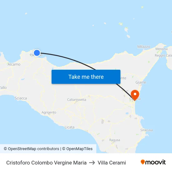 Christopher Columbus Vergine Maria to Cerami Villa map
