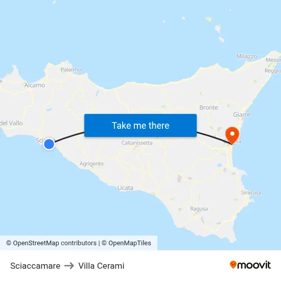 Sciaccamare to Cerami Villa map