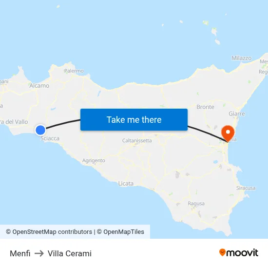 Menfi to Cerami Villa map